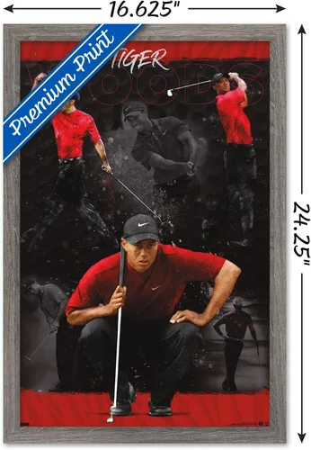 Vista 3 de Trends International Tiger Woods - Póster de pared de bosquejo, 14.725 x 22.375 pulgadas, versión enmarcada de madera de granero