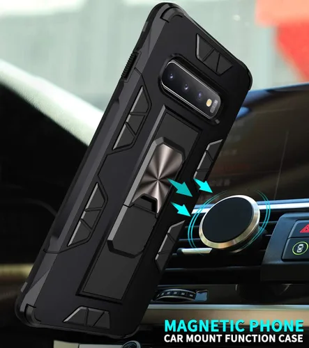 Vista 4 de Dionsibei Funda para Samsung Galaxy S10 Plus de grado militar con función atril incorporada, funda protectora resistente a prueba de golpes