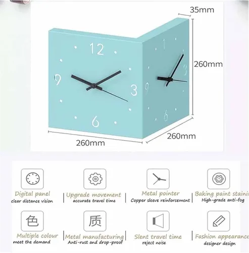 Vista 7 de Reloj de pared Corne de doble cara, reloj de pared de esquina luminoso con sensor con escala numeral, funciona con pilas, silencioso