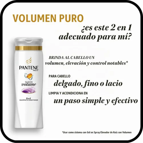 Vista 3 de Pantene Pro-V Champú y Acondicionador 2 en 1, Volumen Puro con Colágeno, 12.6 Onzas