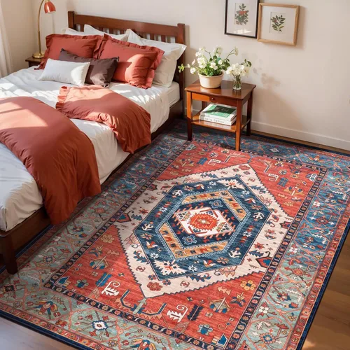 Vista 473 de SERISSA - Tapetes florales vintage, antideslizante, lavable, pequeño, ultrasuave, bohemio, de pelo bajo, para entrada, interiores, habitación