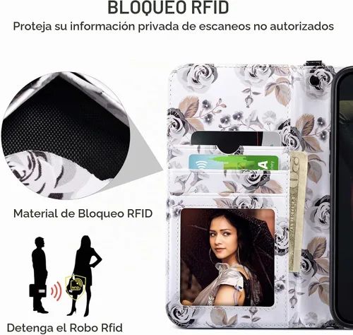 Vista 6 de ULAK Compatible con iPhone 14 Funda Cartera para Mujeres, Cubierta Plegable de Cuero PU Premium con Portador de Tarjetas, Función de Soporte Funda