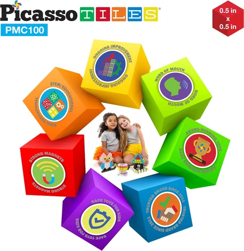 Vista 7 de PicassoTiles Mini rompecabezas de cubo magnético de 100 piezas + funda de transporte de juguetes – juguete de construcción sensorial de 0.5