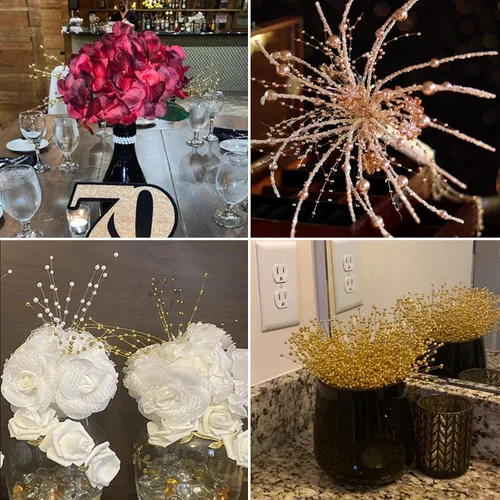 Vista 6 de 50 unidades de palillos con cuentas para novia, ramo de boda con perlas para decoración de fiesta, ramo de flores navideñas de 4 mm, adornos