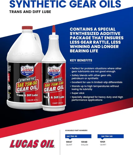 Vista 4 de Lucas Oil 10047 SAE 75 vatios 90 lubricante de diferencial y transmisión sintética, 1 cuarto, Multi