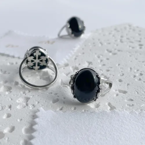 Vista 5 de Anillo de cristal transparente natural para mujeres y niñas, plata de ley S925 con borde de flores y vid, anillo grueso de cuarzo auténtico, regalo