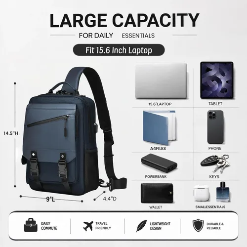 Vista 6 de Bolsa tipo mensajero de lona tipo bandolera para computadora portátil, casual, viajes, para hombres y mujeres