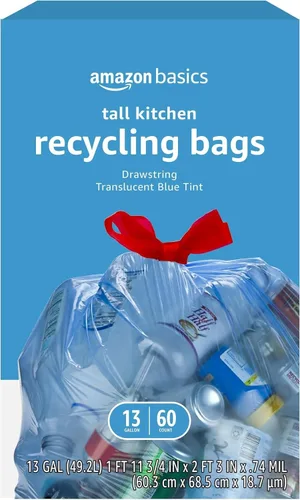 Vista 7 de Bolsas de basura Amazon Basics azules para reciclaje, sin olor, 13 galones, 60 unidades, paquete de 1
