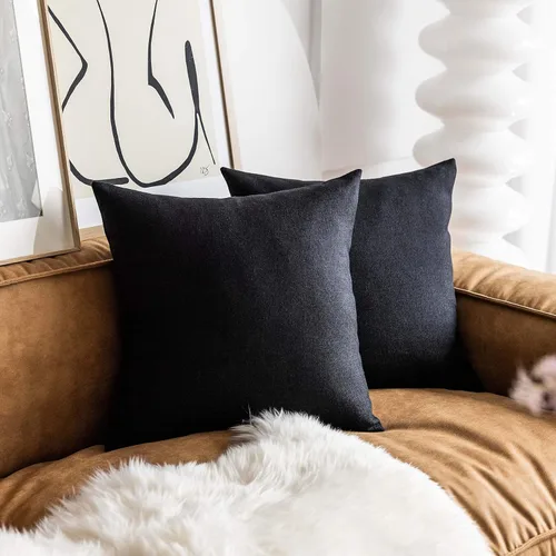 Vista 16 de Fundas de almohada decorativas Demetex grises 18x18, fundas de almohada cuadradas de lino para sofá, fundas de almohada estilo granja para cama