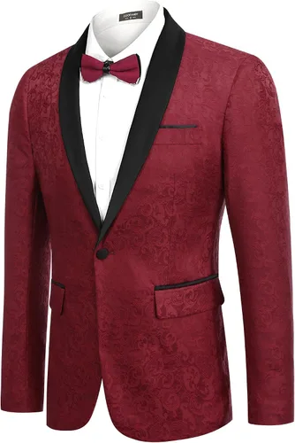 Vista 2 de COOFANDY Chaqueta de esmoquin floral para hombre, chal de cachemira, solapa elegante, chaqueta para boda, cena, fiesta, baile de graduación