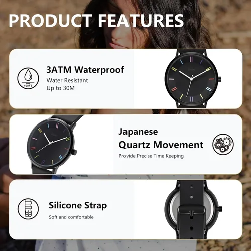 Vista 3 de Bisley Rainbow Watch - Reloj de pulsera impermeable con banda de silicona para Gril Lady