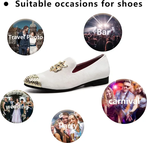 Vista 5 de Meijiana Mocasines de terciopelo para hombre, zapatos de vestir con adornos de metal, zapatos de lujo para fiestas