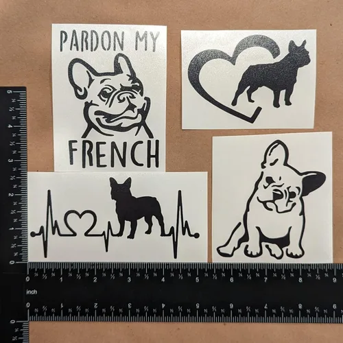 Vista 4 de Frenchie Decals Paquete de 4: corazones de perro francés detallados y calcomanías de perro toro (3.5 pulgadas, negro)