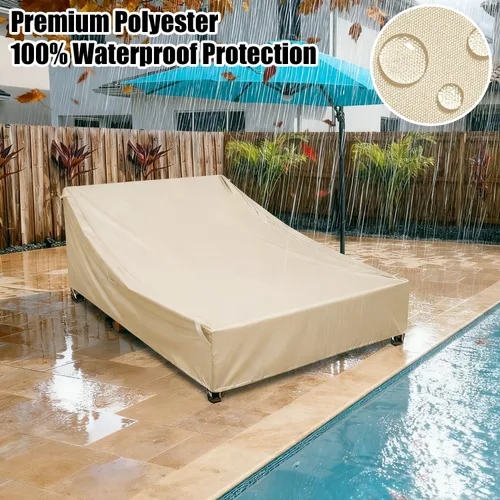 Vista 4 de Cubierta impermeable para silla de salón doble al aire libre, 100% tela Oxford 600D resistente a rasgaduras y al viento, protección contra todo Beige