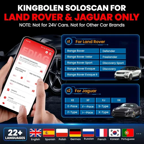 Vista 2 de KINGBOLEN Soloscan para Land Rover Jaguar OBD2 escáner Bluetooth, servicio de restablecimiento, herramienta de escaneo bidireccional para iOS