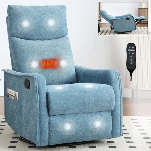 Vista 18 de Silla reclinable con masaje y calor, silla reclinable giratoria con respaldo alto, sillones reclinables manuales Lazy Boy para adultos, silla