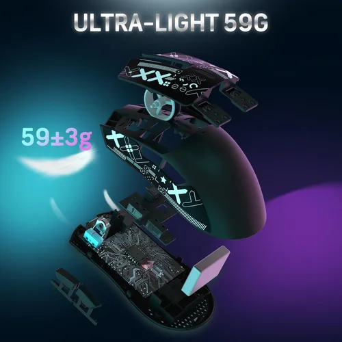 Vista 6 de MAGIC-REFINER Attack Shark X11 - Mouse inalámbrico para juegos superligero de 2.08 oz con cinta de agarre, base de carga RGB, BT/2.4G Negro