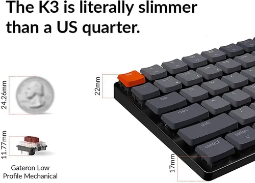 Vista 6 de Keychron Teclado mecánico inalámbrico Bluetooth K3 versión 2 84 teclas 75 diseño blanco LED retroiluminado teclado con cable para Mac Windows