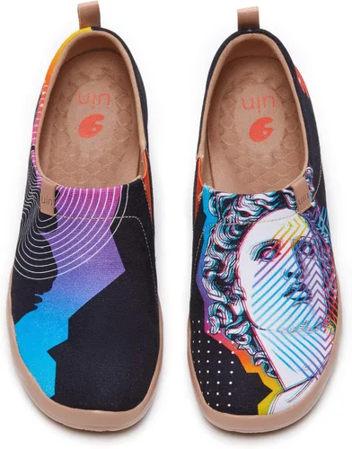 Vista 25 de UIN Zapatos de viaje para caminar para hombre, sin cordones, de lona, informales, ligeros, cómodos y modernos, diseño de perritos felices Ahhhhh