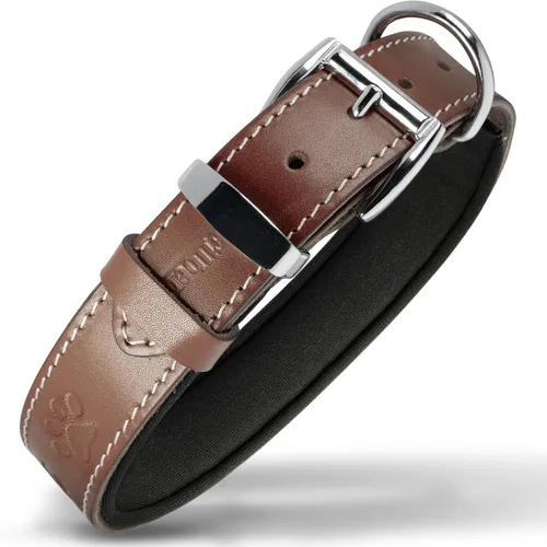 Vista 7 de Filbert Collar de cuero para perro, collar de cuero genuino para perros pequeños, estampado de patas en relieve con hebilla, grano completo curtido