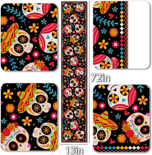 Vista 2 de Vohado Camino de mesa del Día de los Muertos Calavera de Azúcar Dia De Los Muertos Fiesta Mexicana Carnaval Festival Decoración México Fiesta