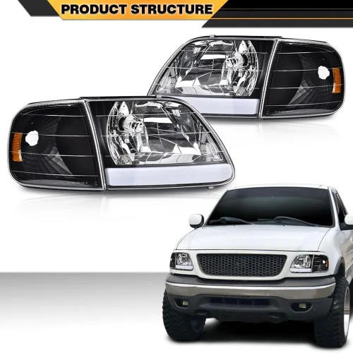 Vista 8 de CNNELL Juego de faros LED DRL estilo fábrica y luces de estacionamiento de esquina compatibles con F150 Expedition 1997-2002/Ford F150 Lente