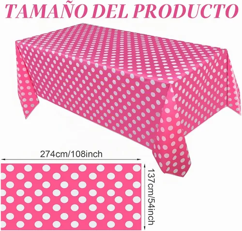 Vista 2 de Tegeme Mantel rectangular de plástico con diseño de lunares, color rosa y blanco, 3 piezas, 54 x 108 pulgadas, para decoración de cumpleaños