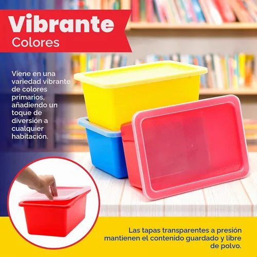 Vista 2 de 4E's Novelty Contenedores de almacenamiento de plástico con tapas, 5 cuartos de galón, paquete de 3, cubos de almacenamiento de plástico coloridos