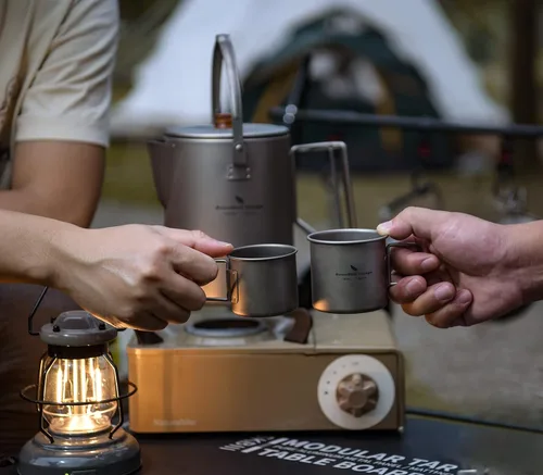 Vista 6 de Boundless Voyage Titanio Camping Taza Taza Fuego Abierto Ultraligero Camping Picnic Agua Vino Café Taza 4.1 fl oz y 6.1 fl oz Teacups Sin Tapa