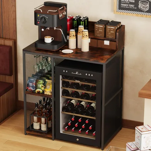Vista 9 de Kikihouse - Estante de cocina de 4 niveles estilo industrial, soporte para mini refrigerador y microondas, estante de almacenamiento de utilidad