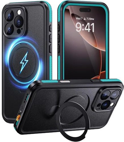 Vista 8 de Lanhiem Funda para iPhone 14 con soporte, IP68 impermeable a prueba de polvo con protector de pantalla integrado, cuerpo completo, a prueba