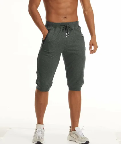 Vista 2 de MAGCOMSEN Pantalones capri deportivos 34 para hombre con bolsillos con cremallera, longitud a la rodilla, pantalones cortos de entrenamiento