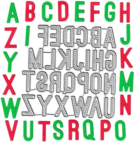 Vista 11 de 26 troqueles de corte de letras mayúsculas, minúsculas, 26 troquelados del alfabeto, plantillas de metal en relieve, molde de plantilla