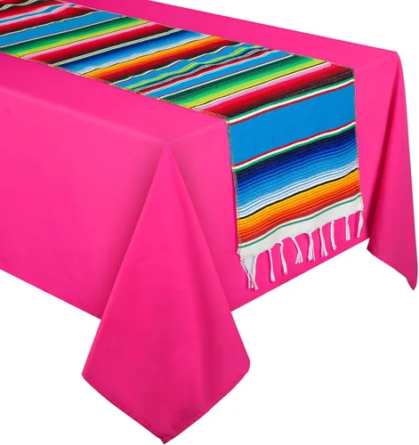 Vista 8 de Tudomro 4 manteles de fiesta mexicana de 54 x 108 pulgadas con caminos de mesa de 13.5 x 108 pulgadas, manta rectangular de algodón de poliéster a
