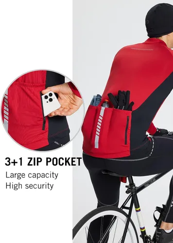 Vista 4 de BALEAF Camiseta de ciclismo de manga larga para hombre, para ciclismo de carretera, para bicicleta de montaña, bolsillos con cremallera completa