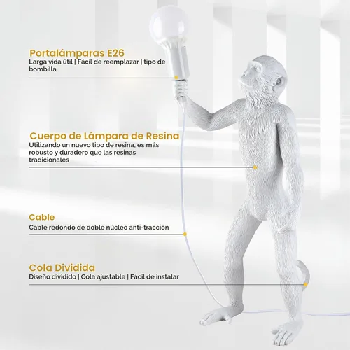 Vista 3 de Moderna lámpara de mesa de resina con forma de mono, lámpara de escritorio, lámpara de animales, luz LED de cabecera para decoración del hogar, sala