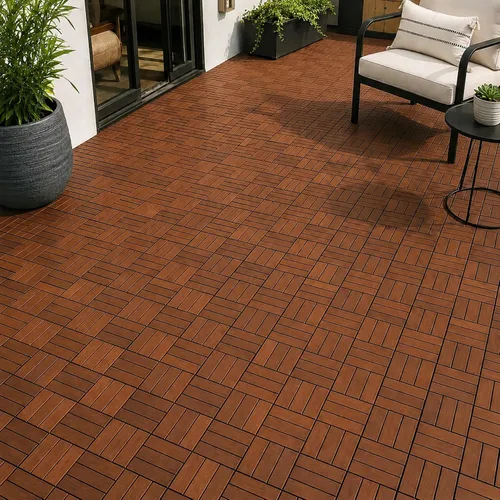 Vista 17 de Baldosas de madera de acacia para exteriores, baldosas de patio que se entrelazan. Moderno Gris Recto