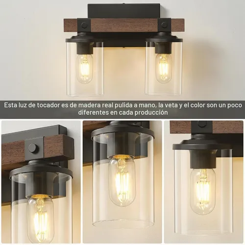 Vista 4 de Lámpara de tocador de granja para baño, accesorios de iluminación rústica