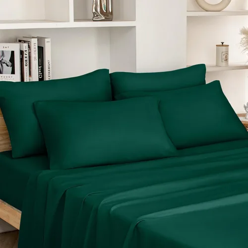 Vista 21 de HOMEIDEAS Sábanas de cama tamaño completo – Juego de 6 piezas (azul aguamarina) – Sábanas de ropa de cama de microfibra cepillada extra suave