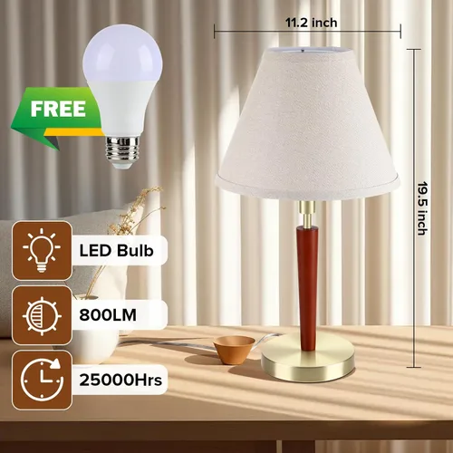 Vista 4 de Lámpara de mesa de madera moderna de mediados de siglo, control táctil y lámpara de noche regulable de 3 vías para dormitorio, sala de estar, mesita
