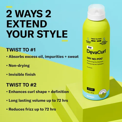 Vista 3 de DevaCurl Champú seco hidratante Dry No-Poo Fórmula no seca Acabado invisible Para todo tipo de cabello rizado