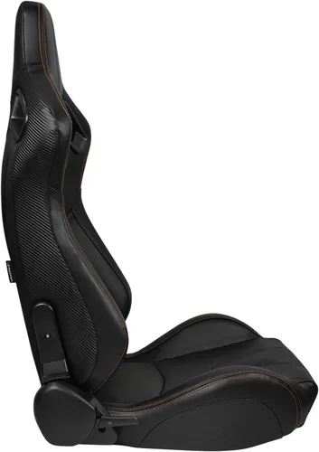 Vista 3 de IKON MOTORSPORTS, Asientos universales para vehículos de carrera con deslizadores dobles, negro con puntada naranja en PU y cuero de carbono