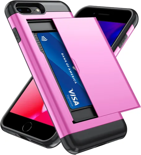Vista 47 de Qinmay Funda compatible con iPhone 7 Plus/8 Plus con tarjetero, doble capa a prueba de golpes, funda protectora resistente con ranura oculta Negro