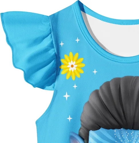 Vista 2 de GUOG Vestido de noche para niñas pequeñas, lindo camisón Neytir pijama, camisón de línea A, manga con volantes, cuello redondo