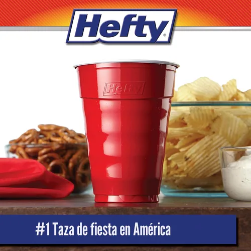 Vista 3 de Vasos de Plástico Desechables Hefty Party On, Rojos, 18 Onzas, 50