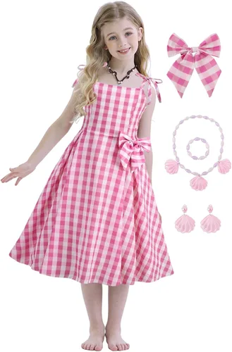 Vista 2 de Benylion Pink Costume Dress for Girls Kids Movie Cosplay Classical Dress Up Outfits Halloween Birthday Party Fancy Dresses