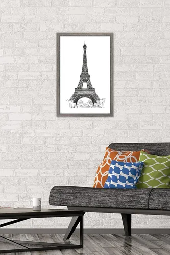Vista 2 de Trends International Line Art - Póster de pared de la Torre Eiffel, 14.725 x 22.375 pulgadas, versión enmarcada de madera de granero