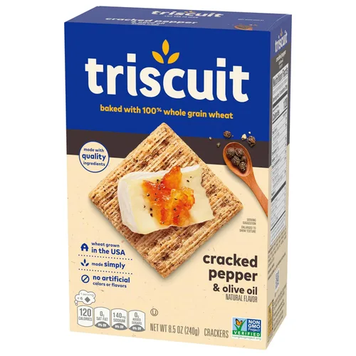Vista 16 de Triscuit galletas de trigo integral de grano entero con sabor a pimienta negra molida y aceite de oliva, 6 cajas de 8.5 onzas cada una Lunch