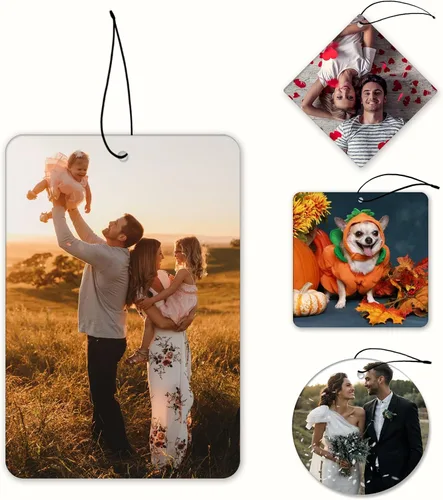 Vista 7 de Ambientador personalizado para coche Ambientadores personalizados para coche con imágenes, accesorios para coche para hombres, novios, familia