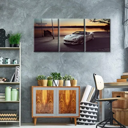 Vista 76 de Arte de pared de auto deportivo rojo para sala de estar, arte de pared de lienzo de súper auto genial, imágenes pósters, 3 piezas, arte moderno